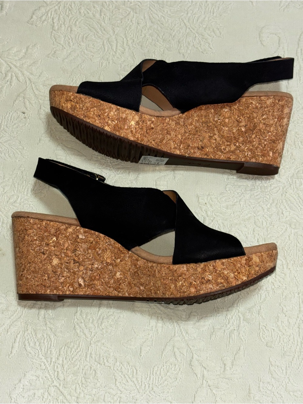 Clark’s Black Cork Wedge Slingback Sandals Annadel Eirwyn NWB 9M Nubuck 3” - Picture 4 of 8